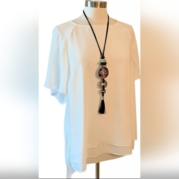 Soft Surroundings Tops - Soft Surroundings Semi Sheer Hi-Lo Dressy Career Blouse Off White Shirt Top M